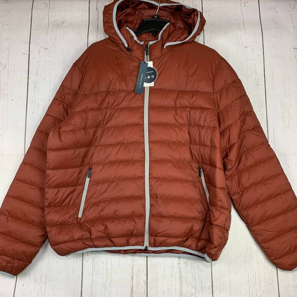 $150 Perry Ellis XL Puffer Jacket Removable Hoodie Orange‎ New Men
